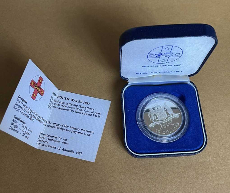 1987 - $10 Silver Proof Coin: State Series - "New South Wales." physical World Coins 