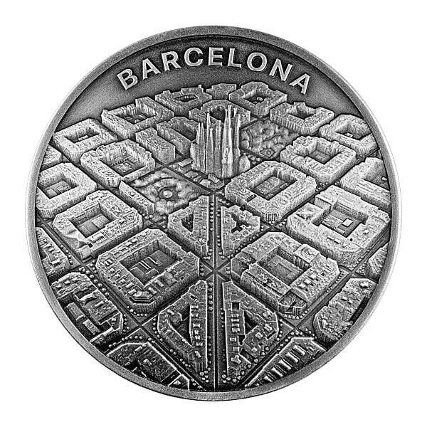 2021 - Barcelona Labyrinth From Drone Eye View 2 oz Silver Coin CFA Cameroon