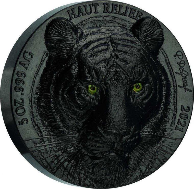 2021 - Ivory Coast Big Five Asian Tiger 5oz Silver Black Silk Finish Coin physical Themes & Pop Culture No Show Mint