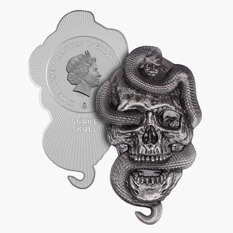 2022 Ghana Snake Skull Silver Plated 1 oz CN Coin - 2,000 Mintage physical Themes & Pop Culture No Show Mint