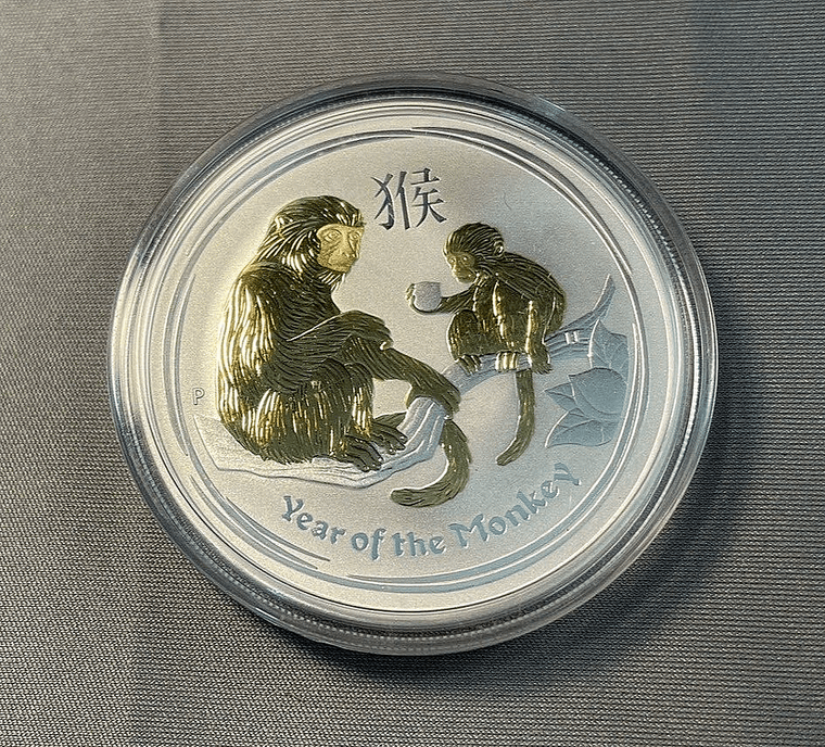 2016 - Silver! Gilded Gold by Perth Mint 1 troy oz .999 Fine $1 Lunar II Coin physical Themes & Pop Culture Perth Mint