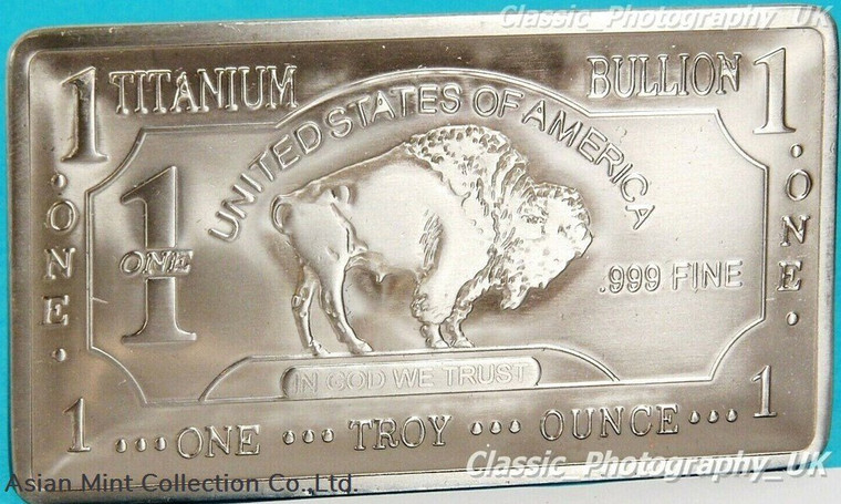 PURE TITANIUM Buffalo Bar 1Oz .999 Fine Titanium BULLION Investment Bar 1 Ounce