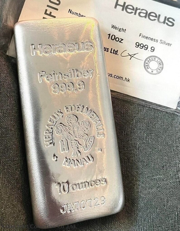 HERAEUS 10 OZ Silver Bar Bullion
