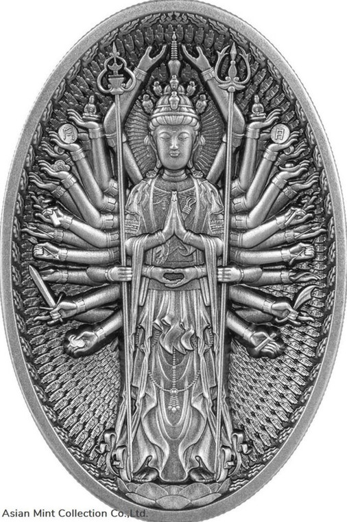 2023 Chad Thousand Arms Guanyin 5oz Silver Antiqued Coin