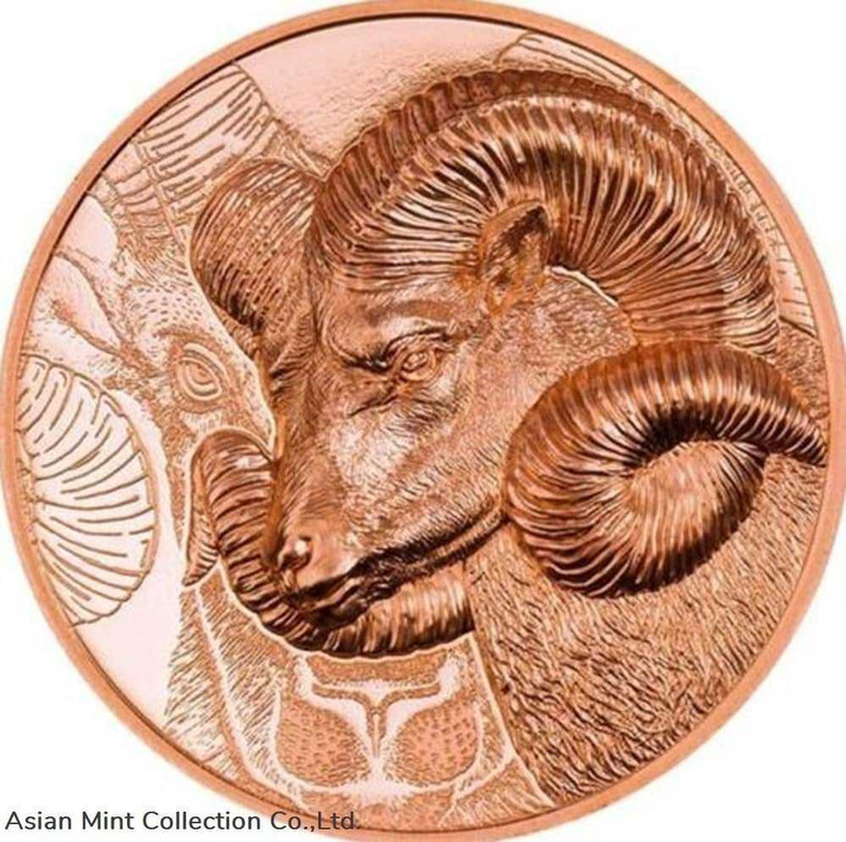 2021 - 50g Copper Mongolia - ARGALI Wildlife - Series Wild Mongolia physical Themes & Pop Culture 