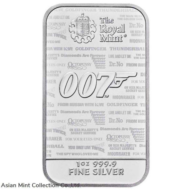 2020 - 1 Oz James Bond 007 Silver Bar .9999 Fine physical Bullion & Precious Metals Perth Mint