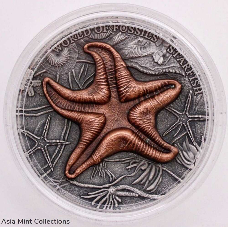 2019 - STARFISH World of Fossils 2 Oz Silver Coin 2$ Niue physical World Coins Mint of Poland