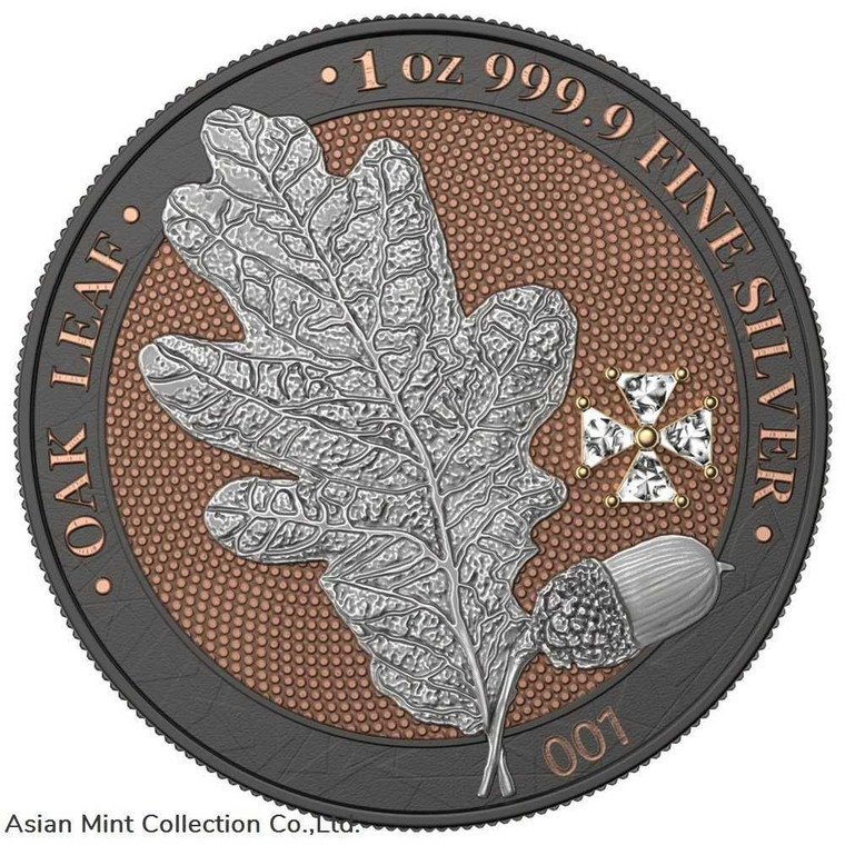 2019 - Germany 5 Mark - Oak Leaf - Crystal Cross - 1 Oz Silver Coin physical World Coins Germania Mint