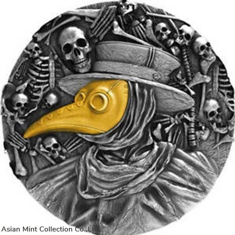 2019 - Mask of Plague Doctor 2 oz Antique finish Silver Coin 5$ Niue physical World Coins Mint of Poland
