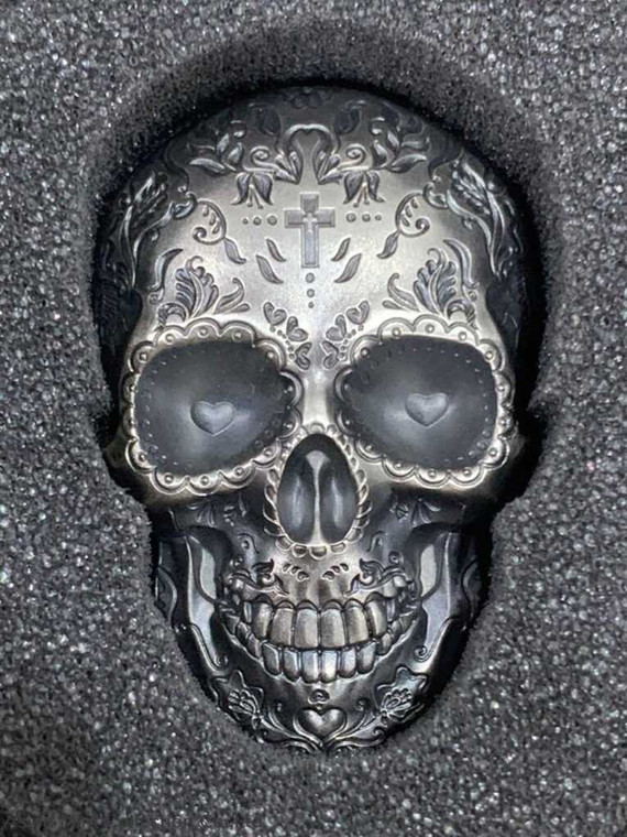 2018 - 1 oz Palau La Catrina Skull High Relief Antiqued Silver Coin physical Themes & Pop Culture No Show Mint
