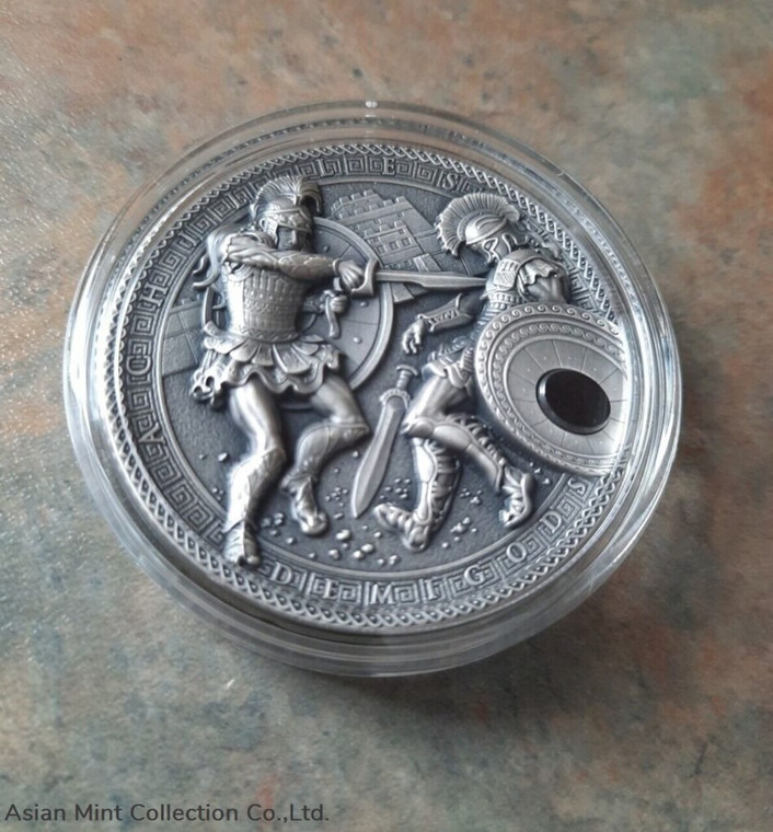 2017 - 2 Oz Silver $2 Niue Demigods ACHILLES VS HEKTOR Antique Finish Coin