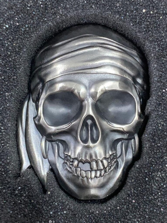 2017 1 oz Palau Pirate Skull High Relief Antiqued Silver Coin