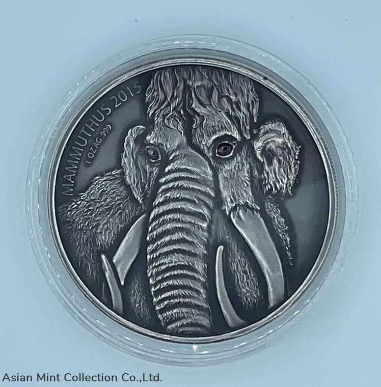 2015 - Woolly Mammoth Burkina Faso 1000 Francs 1 Oz Silver Coin w Real Eye Effect