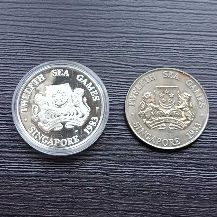 1983 Singapore $5 Silver Proof & Copper-nickel Coins - SEA Games physical World Coins 