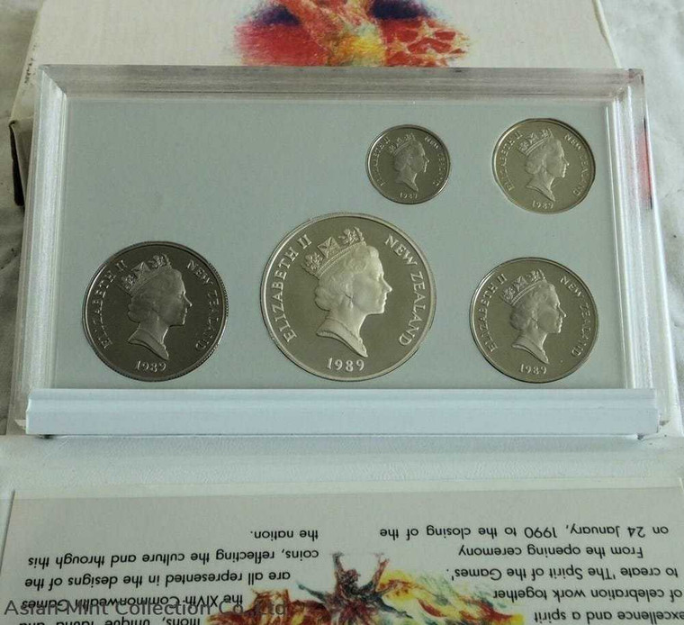 1989 - 5 COIN PROOF YEAR SET WITH SILVER $1 - complete physical World Coins New Zealand Mint