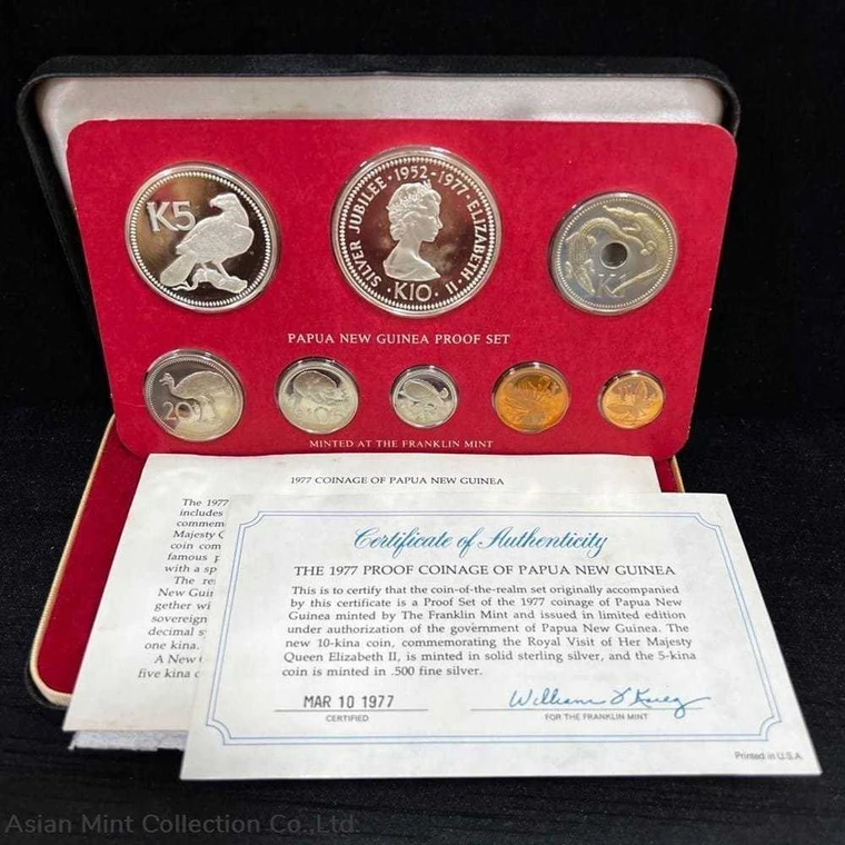 1977 - Papua New Guinea 8 Proof Coin Set, Minted by Franklin Mint physical Themes & Pop Culture 