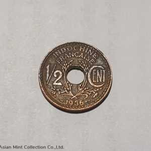 1936 - French Indochina Coin Half CENT Copper INDOCHINE FRANCAISE physical World Coins Paris Mint