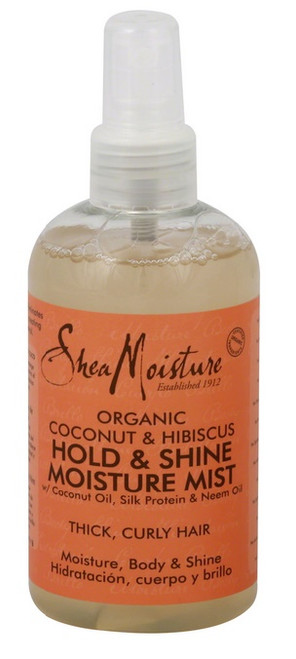 Shea Moisture Hold & Shine Moisture Mist, Organic Coconut & Hibiscus, Thick/Curly Hair - 8 fl oz bottle