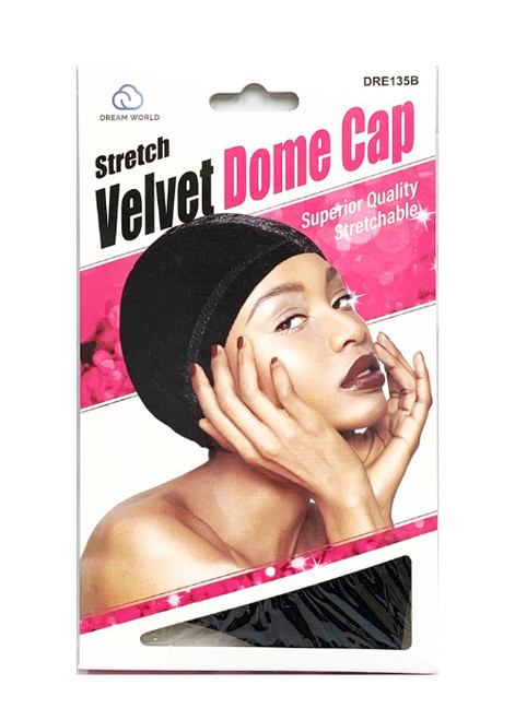 DreamWorld Stretch Velvet Dome Cap Black #DRE135B