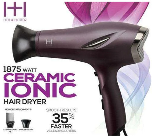 Hot & Hotter Ceramic Ionic 1875 Watt  Hair Dryer Purple #5904