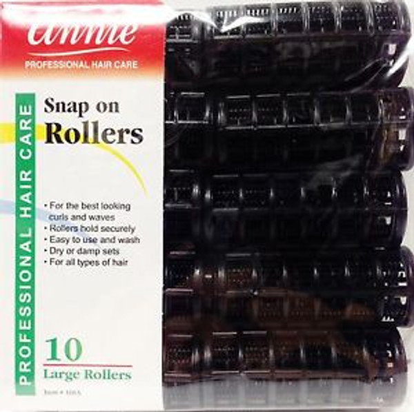 ANNIE SNAP ON ROLLERS 10 LARGE ROLLERS 7/8" BLACK