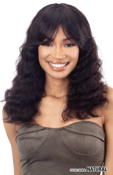 Shake-N-Go 100% Virgin Human Hair Curtain Bang Wig GIRLFRIEND LOOSE DEEP (Color:NATURAL)