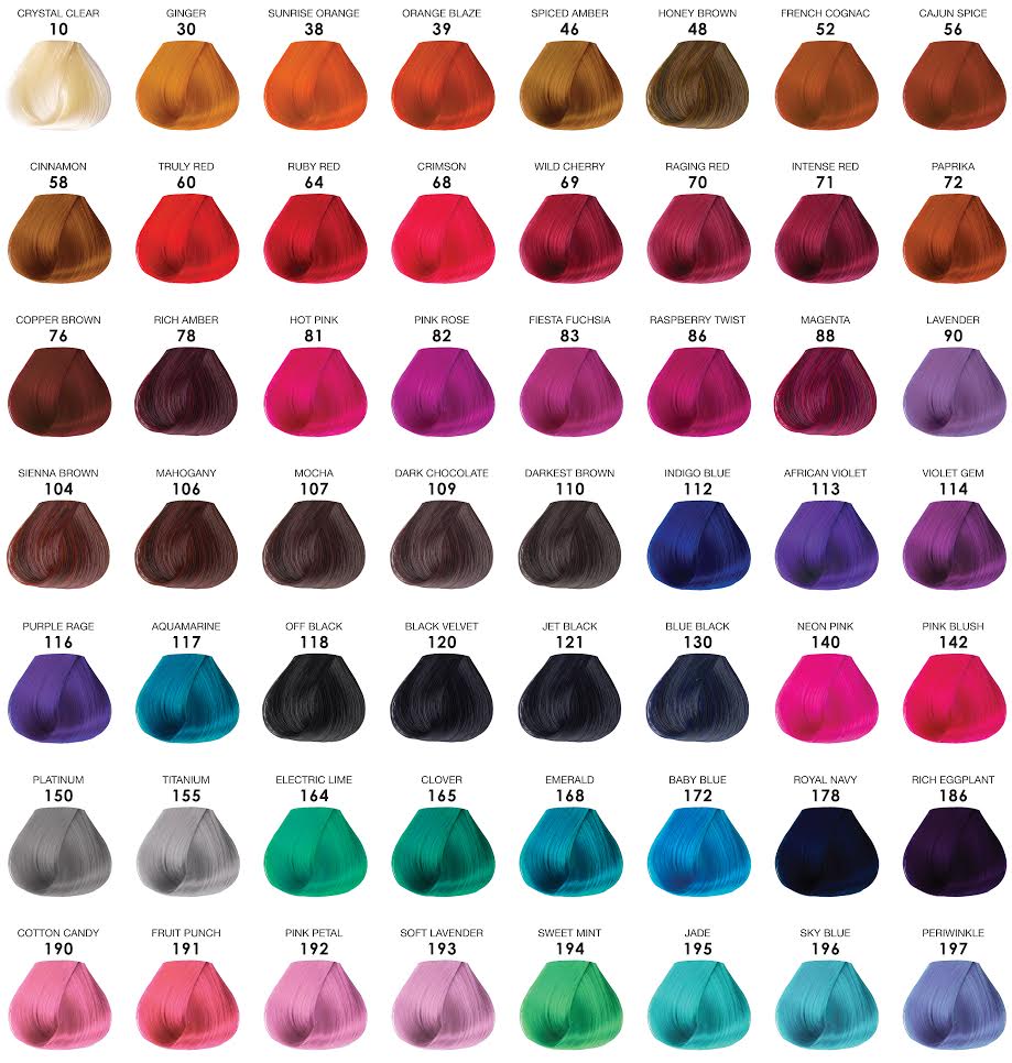 Semi Permanent Hair Dye Colour Chart