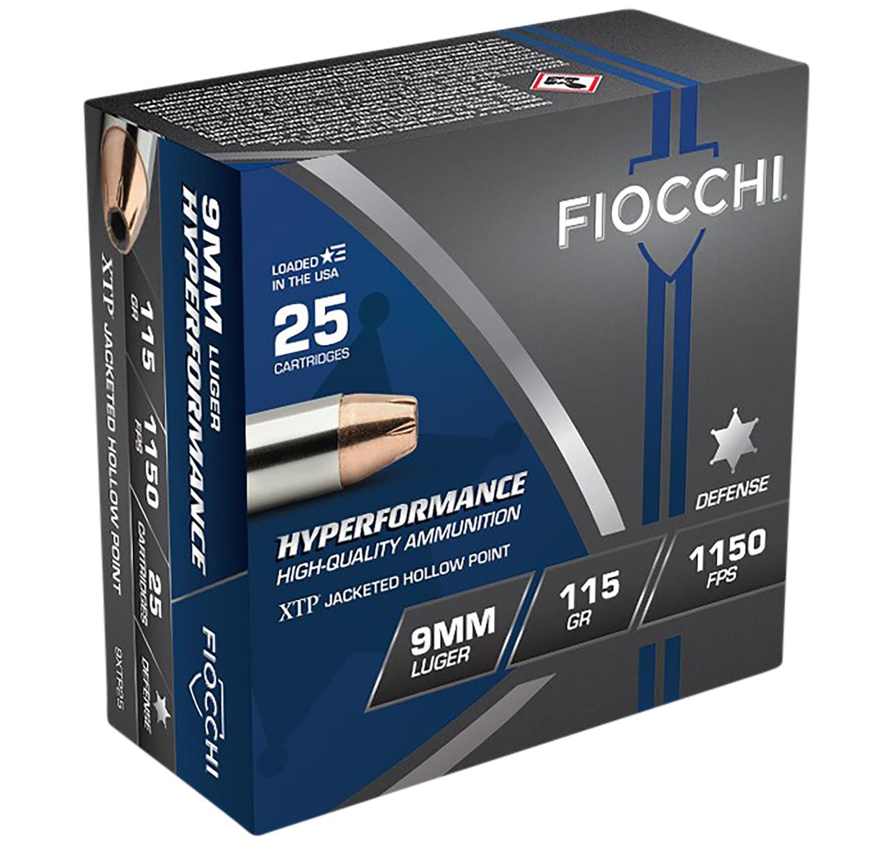 Fiocchi Hyperformance 9mm Luger - 115 Grain Hornady XTP Hollow