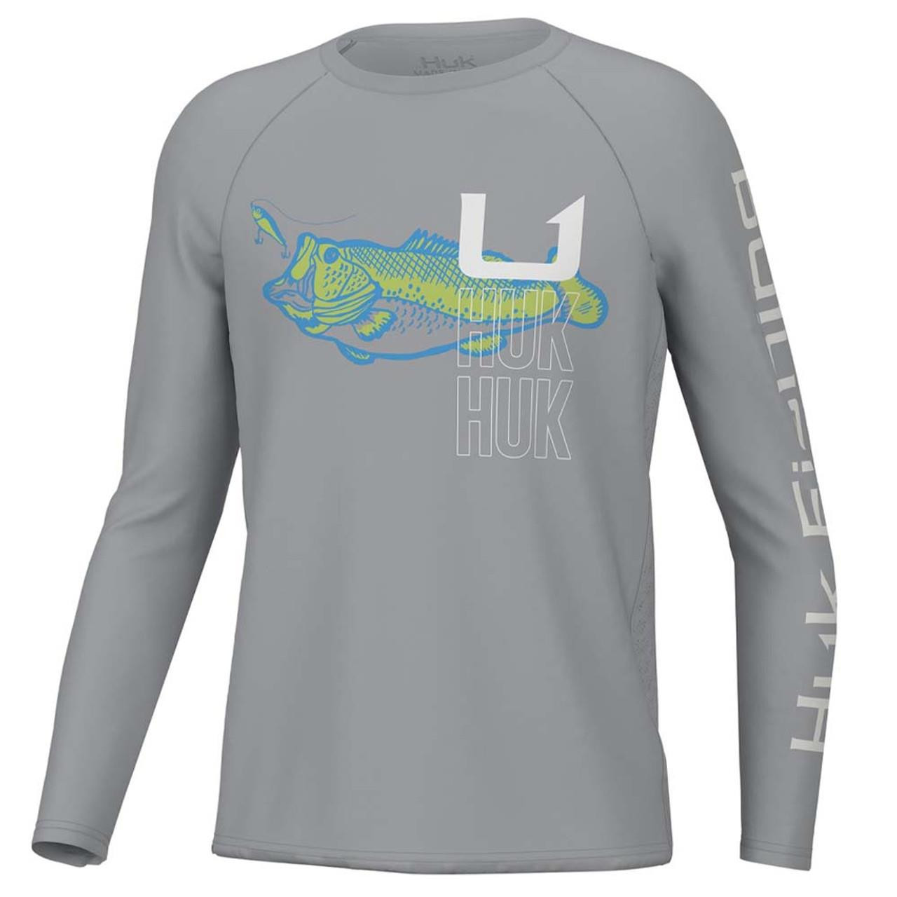 Huk Men's X Bass Pursuit Large White Long Sleeve Performance Fishing Shirt  