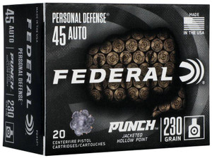 Federal Personal Defense Punch 45 ACP - 230 Grain JHP - 890 FPS - 20 Rounds - 604544659030 Federal Personal Defense Punch 45 ACP - 230 Grain JHP - 890 FPS - 20 Rounds - 604544659030