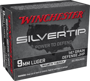 Winchester Silvertip 9mm - 147 Grain Defense Silvertip JHP - 1010 FPS - 20 Rounds - 020892227750