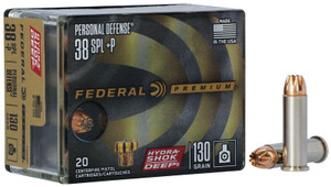 Federal Premium Personal Defense 38 Special - 130 Grain Hydra-Shok Deep Hollow Point - 900 FPS - 20 Rounds - 604544672794
