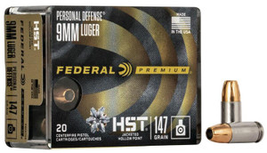 Federal Premium Personal Defense HST 9mm - 147 Grain JHP - 1000 FPS - 20 Rounds - 604544621075