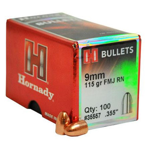 Hornady XTP Bullets 9mm - .355 Diameter - 115 Grain FMJ-RN - 100 Count - 090255355574