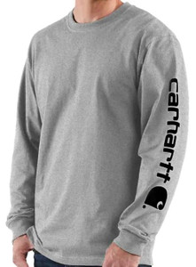 Carhartt Loose Fit Heavyweight Long-Sleeve Logo Sleeve Graphic T-Shirt - Heather Gray - 035481654008