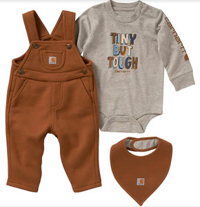 Carhartt Infant Graphic Bodysuit, Fleece Overall and Bib Set - Long Sleeve - Carhartt Brown - 196219288855