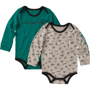 Carhartt Infant Camp Print Bodysuit Set - Long Sleeve - Gray Heather / Green - 2 Pack -