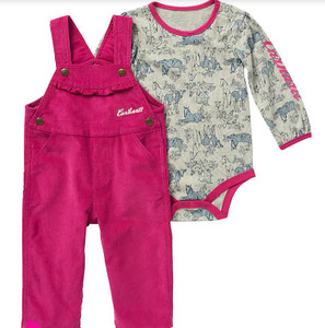 Carhartt Infant Pumpkin Farm Print Bodysuit and Corduroy Overall Set - Long Sleeve - Raspberry - 196219292531
