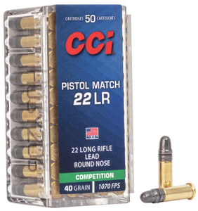 CCI Pistol Match 22 LR - 40 Grain LRN - 1070 FPS - 50 Rounds - 076683000514