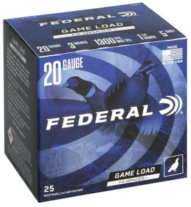 Federal Game-Shok High Brass 20 Gauge - 3" - #5 - 1-1/4oz Payload - 1300 FPS - 25 Rounds - 604544678185