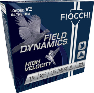 Fiocchi Field Dynamics Upland Game 16 Gauge - 2.75" - #6 - 1-1/8oz Payload - 1300 FPS - 25 Rounds - 762344700809 Fiocchi Field Dynamics Upland Game 16 Gauge - 2.75" - #6 - 1-1/8oz Payload - 1300 FPS - 25 Rounds - 762344700809