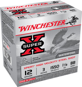 Winchester Super-X Xpert 12 Gauge - 3" - BB Steel - 1-1/8oz Payload - 1550 FPS - 25 Rounds - 020892015517