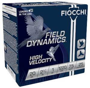 Fiocchi Field Dynamics High Velocity 20 Gauge - 2.75" - #7.5 - 1oz Payload - 1220 FPS - 25 Rounds - 762344700977
