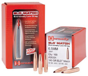 Hornady ELD Match Rifle Bullets - .264" Diameter - 140 Grain - 100 Count - 090255263312