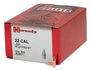 Hornady Traditional Rifle Bullets 22 Cal - 55 Grain FMJBT - .224" Diameter - 500 Count - 090255226713