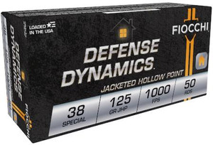 Fiocchi Defense Dynamics 38 Special - 125 Grain JHP - 1000 FPS - 50 Rounds - 762344706436