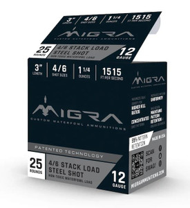 Migra Timber Plus 12 Gauge - 3" Chamber - #4 & #6 Steel - 1-1/4oz Payload - 1515 FPS - 25 Rounds - 686162340293 Migra Timber Plus 12 Gauge - 3" Chamber - #4 & #6 Steel - 1-1/4oz Payload - 1515 FPS - 25 Rounds - 686162340293