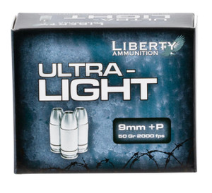 Liberty Ammunition Ultra-Light  9mm +P - 50 Grain LFFHP - 2000 FPS - 20 Rounds - 019962656439