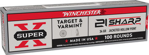 Winchester Super-X 21 Sharp - 34 Grain JHP - 1500 FPS - 100 Rounds - 020892104983