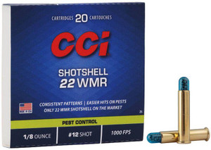 CCI Shotshell 22 WMR - #12 Shot - 52 Grain - 1000 FPS - 20 Rounds - 076683000255 CCI Shotshell 22 WMR - #12 Shot - 52 Grain - 1000 FPS - 20 Rounds - 076683000255
